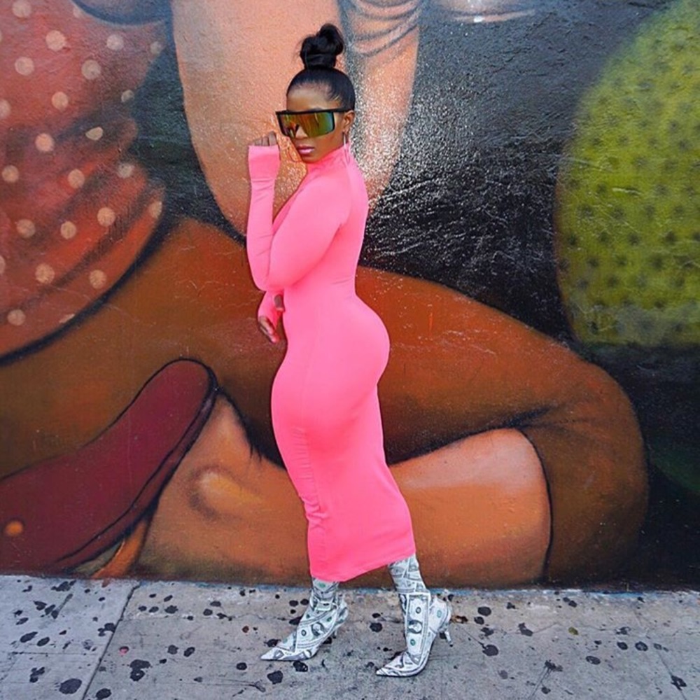 Neon long sleeve midi dress